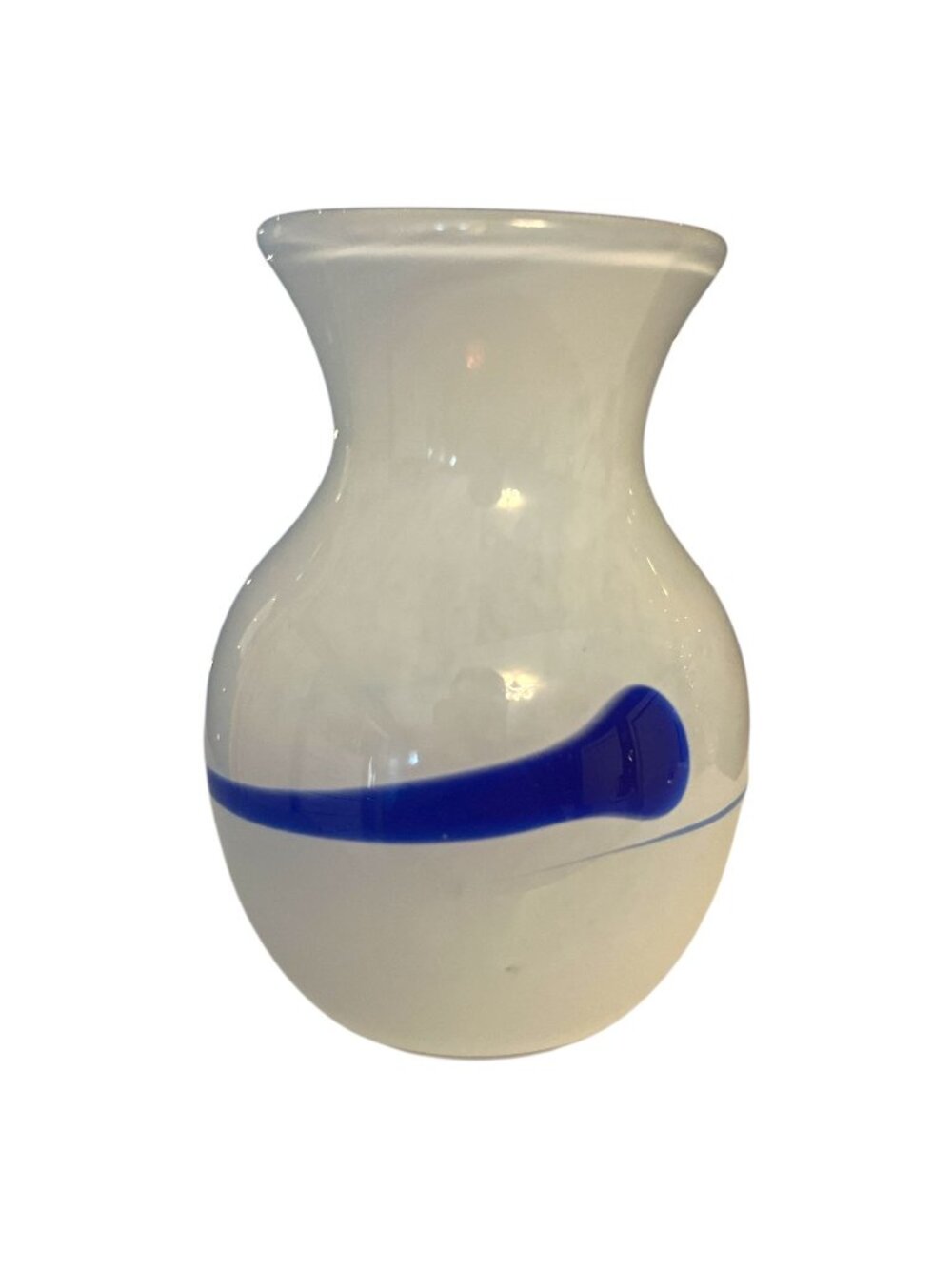 IKEA Ingegerd Råman White Opaline Art Glass Vase Blue Swirl Scandinavian 5.5”